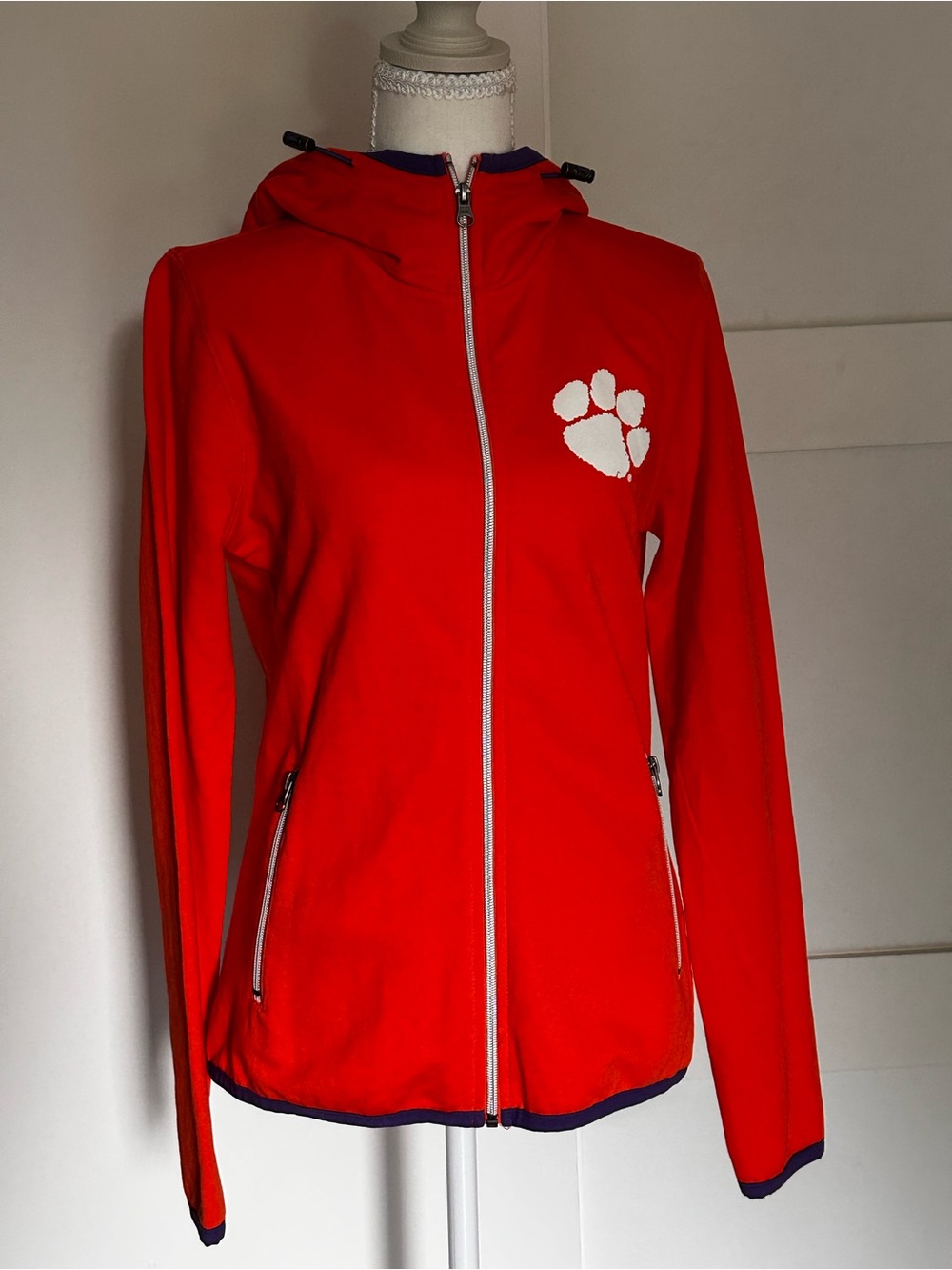 Clemson Tigers Full Zip Hoodie Jacket Womens Medium Orange Purple Cotton Hooded